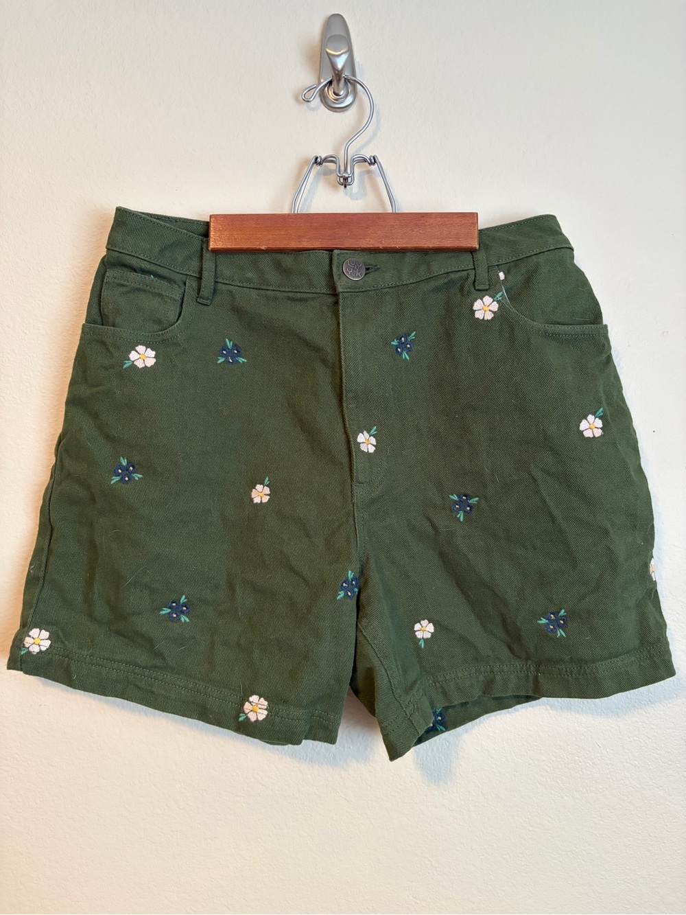 Lucy & Yak Olive Green Floral Embroidered Shorts